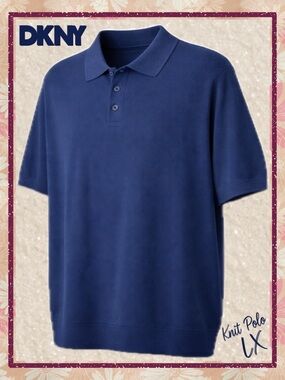 NWT DKNY Knit Polo Sweater Shirt Mens XL | Navy Short Sleeve Sweater Polo